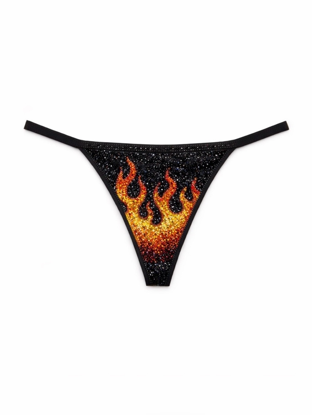 Black Flames Crystal Rhinestone Pantie Choose Style & Size XS-3X New